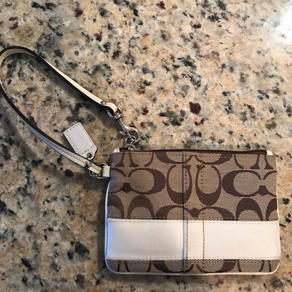 Coach wristlet in brown & beige